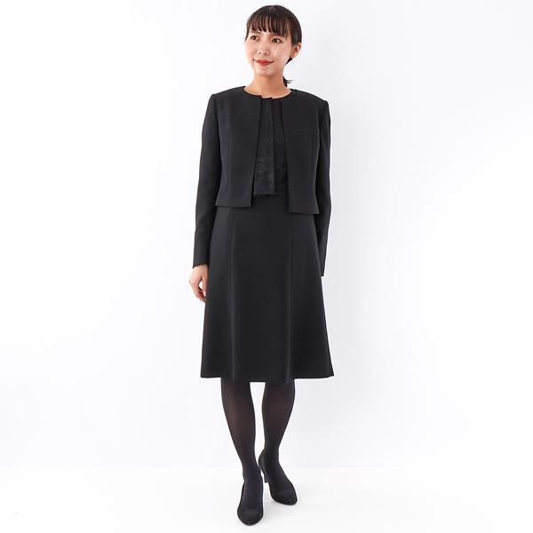 INFINE 【喪服/礼服/ブラックフォーマルスーツ】ノーカラーレース使いアンサンブル