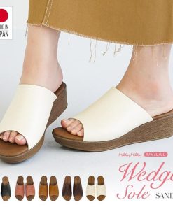 サンダル レディース 日本製 つっかけ 旅行 ウェッジソール 歩きやすい 痛くない 軽量 ミュール 黒 ブラック ブラウン ベージュ ピンク ホワイト 白 5350