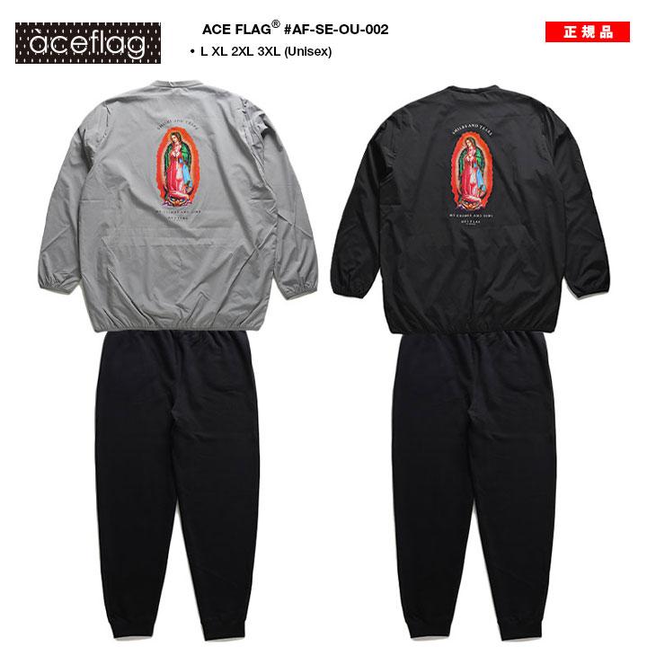 ACEFLAG ACE FLAG 上下セット 長袖 大きいサイズ エースフラッグ セットアップ ブルゾン ピステ ナイロン アウター 上下 マリア 聖母マリア ロゴ ビッグシルエット b系 - 画像 (3)