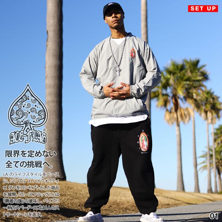 ACEFLAG ACE FLAG 上下セット 長袖 大きいサイズ エースフラッグ セットアップ ブルゾン ピステ ナイロン アウター 上下 マリア 聖母マリア ロゴ ビッグシルエット b系