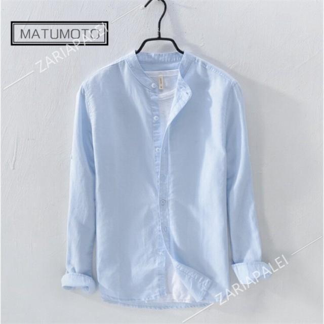 リネンシャツ メンズ 長袖 無地 麻混シャツ カジュアルシャツ 夏シャツ 通勤 開襟 綿麻シャツ 麻 カ