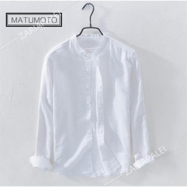 リネンシャツ メンズ 長袖 無地 麻混シャツ カジュアルシャツ 夏シャツ 通勤 開襟 綿麻シャツ 麻 カ - 画像 (2)