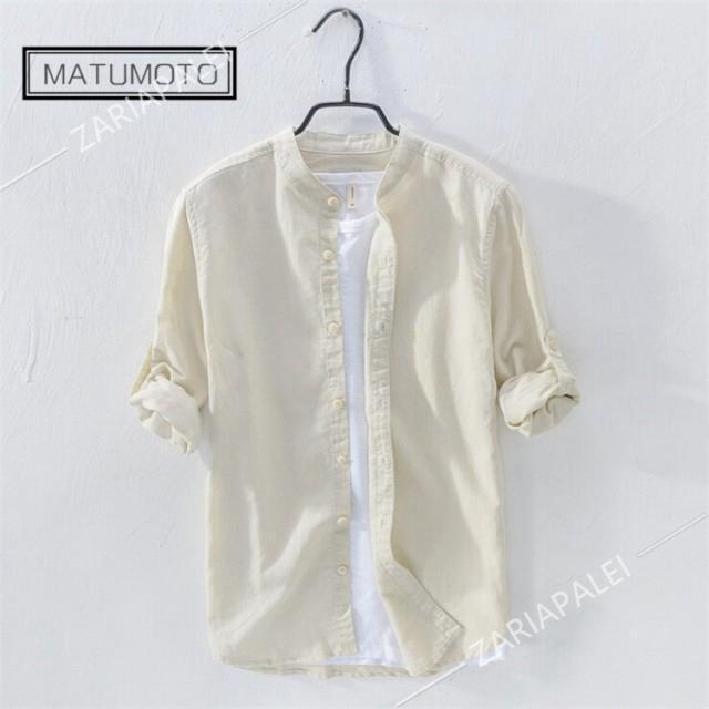 リネンシャツ メンズ 長袖 無地 麻混シャツ カジュアルシャツ 夏シャツ 通勤 開襟 綿麻シャツ 麻 カ - 画像 (3)