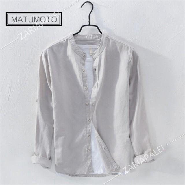 リネンシャツ メンズ 長袖 無地 麻混シャツ カジュアルシャツ 夏シャツ 通勤 開襟 綿麻シャツ 麻 カ - 画像 (4)