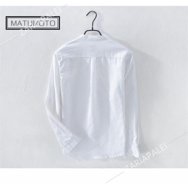 リネンシャツ メンズ 長袖 無地 麻混シャツ カジュアルシャツ 夏シャツ 通勤 開襟 綿麻シャツ 麻 カ - 画像 (6)