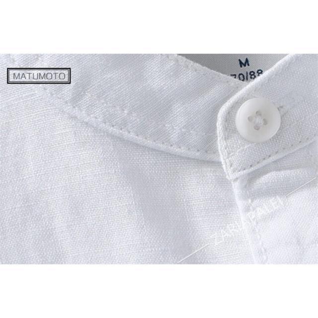 リネンシャツ メンズ 長袖 無地 麻混シャツ カジュアルシャツ 夏シャツ 通勤 開襟 綿麻シャツ 麻 カ - 画像 (7)