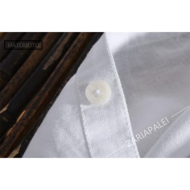 リネンシャツ メンズ 長袖 無地 麻混シャツ カジュアルシャツ 夏シャツ 通勤 開襟 綿麻シャツ 麻 カ - 画像 (8)