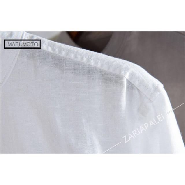 リネンシャツ メンズ 長袖 無地 麻混シャツ カジュアルシャツ 夏シャツ 通勤 開襟 綿麻シャツ 麻 カ - 画像 (9)