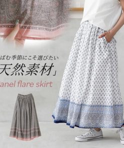 osharewalker フレアスカート ロング レディース ボトムス パネル柄 裏地付き ポケット ウエストゴム コットン100% 薄手 カジュアル きれいめ 春 夏「メール便不可」「20」