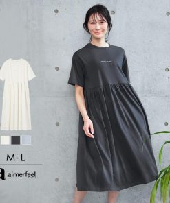 aimerfeel 40%OFF ルームウェア シンプルロゴ 綿混 ワンピース 女性 下着 レディース エメフィール