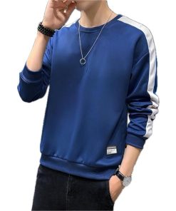 トレーナー メンズ 長袖 ストリート カジュアル ライン入り 秋 冬 スウェット(ネイビーブルー,  M)