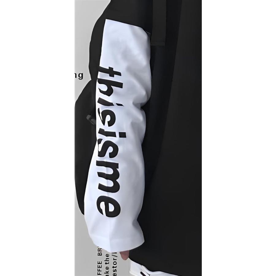 アスペルシオ 重ね着風 ロングスリーブ 袖ロゴ 英文字 プリント オシャレ カッコイイ トップス メンズ(ソプラノブラック, 2XL) - 画像 (6)