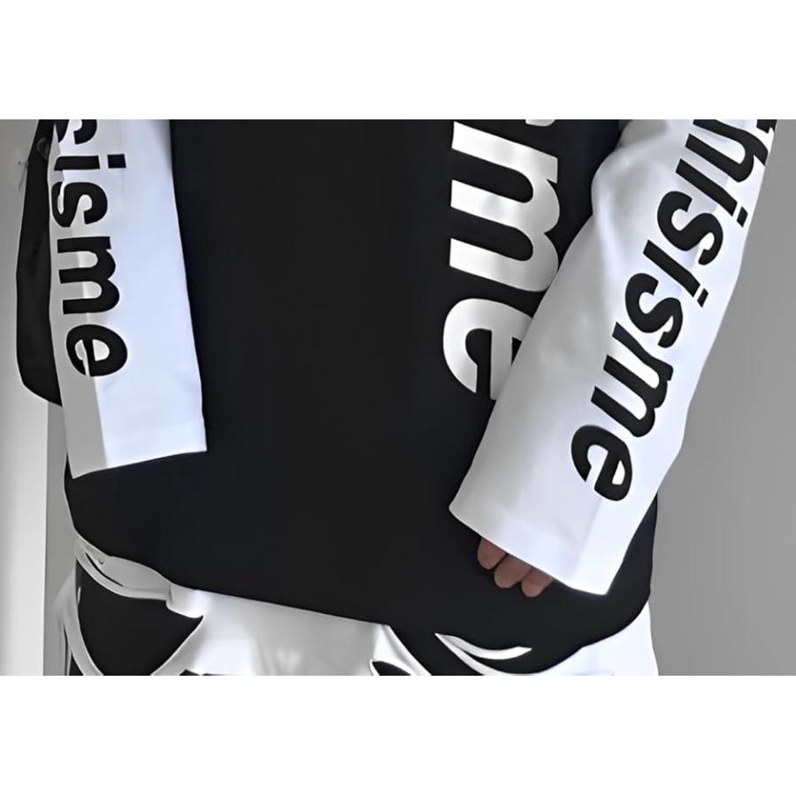 アスペルシオ 重ね着風 ロングスリーブ 袖ロゴ 英文字 プリント オシャレ カッコイイ トップス メンズ(ソプラノブラック, 2XL) - 画像 (8)