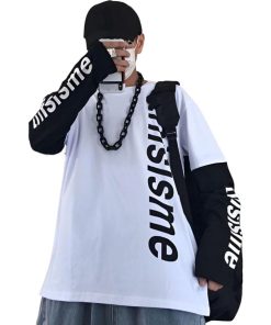 アスペルシオ 重ね着風 ロングスリーブ 袖ロゴ 英文字 プリント オシャレ カッコイイ トップス メンズ 長袖(ミルクホワイト, M)