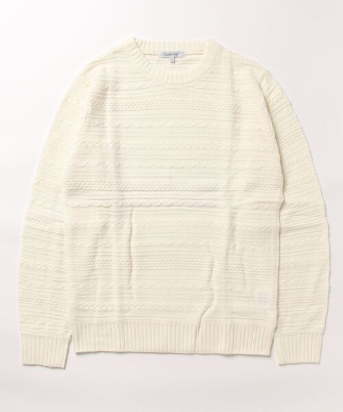 STYLEBLOCK セーター ニット ケーブル編み地柄ボーダークルーネックニット メンズ