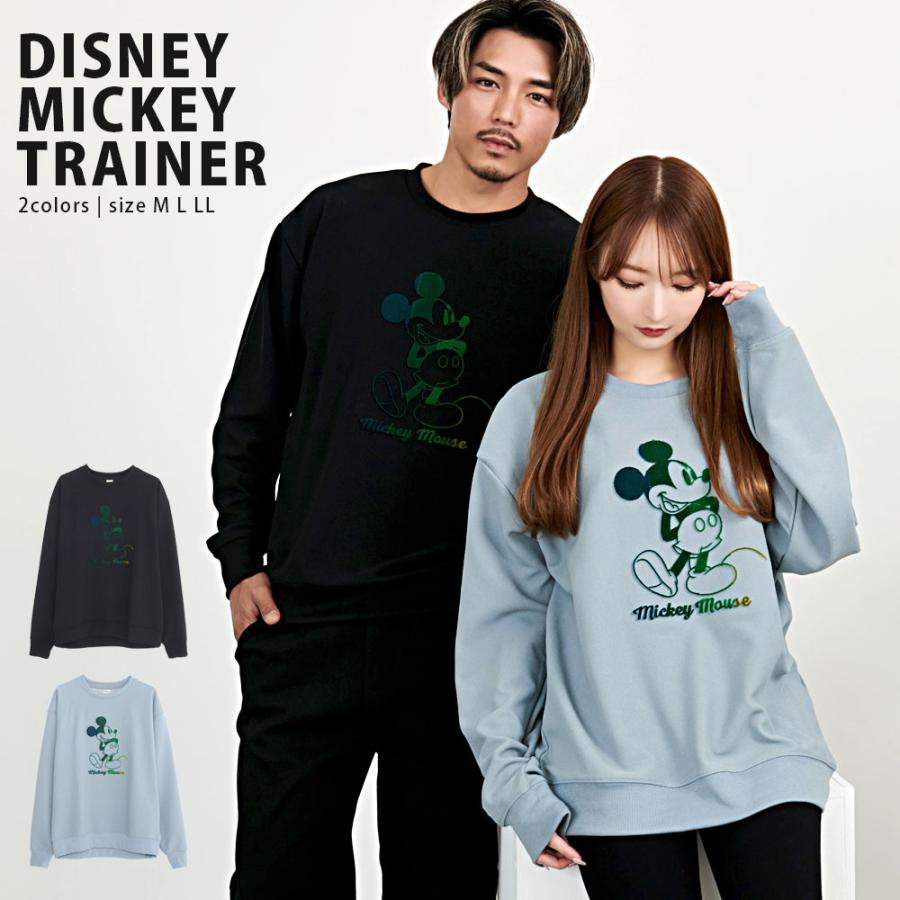 Disney ミッキー トレーナー メンズ DISNEY スウェット 大きいサイズ プルオーバー クルーネック ブランド 黒