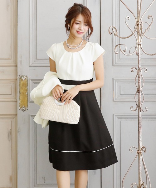 PourVous セットアップ フレアテーラードジャケット&大きいサイズバイカラーワンピースフォーマル入学式対応 七五三 ママ セレモニー 入園式 卒園式 - 画像 (5)