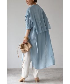 Bonjour Sagan ワンピース バンドカラーデザインシャツワンピース