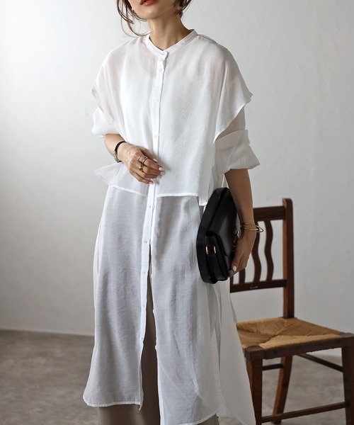 Bonjour Sagan ワンピース バンドカラーデザインシャツワンピース - 画像 (3)