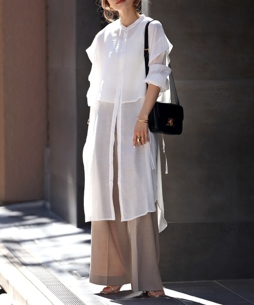 Bonjour Sagan ワンピース バンドカラーデザインシャツワンピース - 画像 (9)