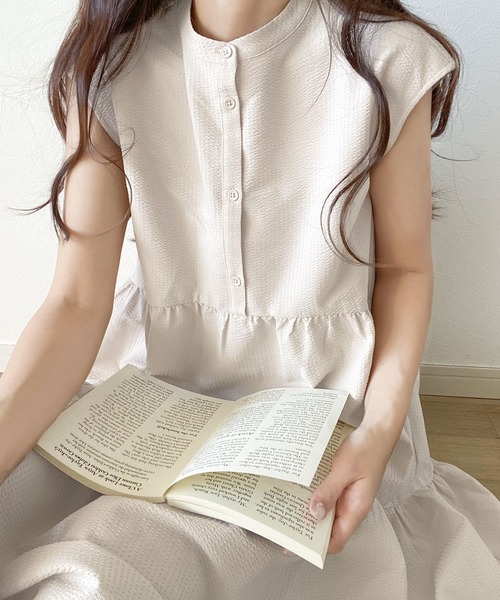 classicalelf ワンピース 360度きゅんっ。夏っぽサッカー生地でさらり。バックリボン ティアードワンピース - 画像 (4)