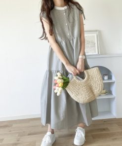 classicalelf ワンピース 360度きゅんっ。夏っぽサッカー生地でさらり。バックリボン ティアードワンピース