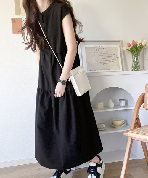 classicalelf ワンピース 360度きゅんっ。夏っぽサッカー生地でさらり。バックリボン ティアードワンピース - 画像 (2)