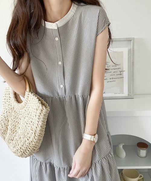 classicalelf ワンピース 360度きゅんっ。夏っぽサッカー生地でさらり。バックリボン ティアードワンピース - 画像 (9)