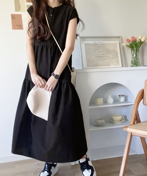 classicalelf ワンピース 360度きゅんっ。夏っぽサッカー生地でさらり。バックリボン ティアードワンピース - 画像 (5)