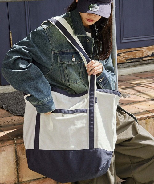 MONO-MART トートバッグ 「retock's」配色グローサリーバッグ ヴィンテージライクゴールドDカン付 キャンバスビッグトート レディース メンズ - 画像 (9)