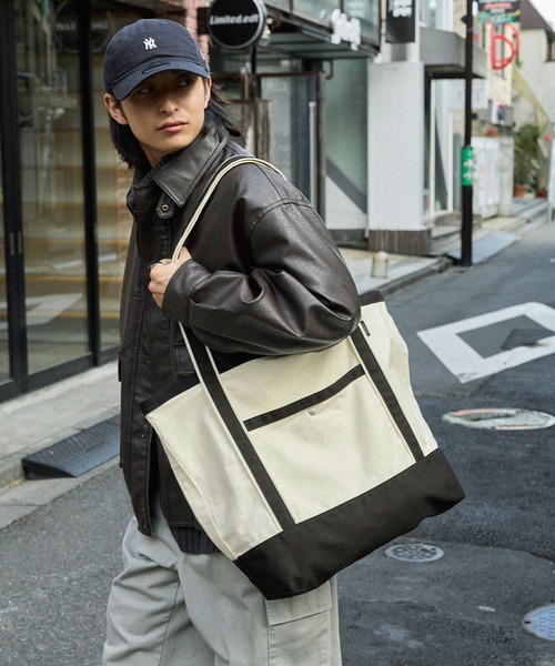 MONO-MART トートバッグ 「retock's」配色グローサリーバッグ ヴィンテージライクゴールドDカン付 キャンバスビッグトート レディース メンズ - 画像 (8)