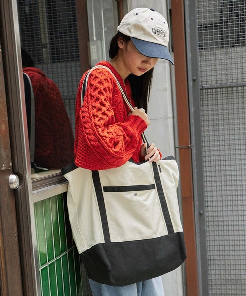 MONO-MART トートバッグ 「retock's」配色グローサリーバッグ ヴィンテージライクゴールドDカン付 キャンバスビッグトート レディース メンズ - 画像 (7)