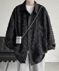 BENDER TOKYO シャツ 「BENDER TOKYO」ビッグシルエット フリンジチェック 長袖 シャツジャケット メンズ レディース