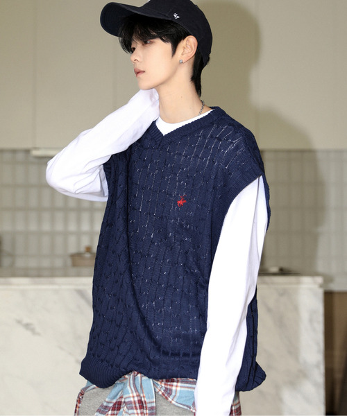 BEVERLY HILLS POLO CLUB ベスト ジレ 「neos」BEVERLY ビバリーヒルズ ポロクラブ ルーズシルエット ワンポイント ロゴ刺繍 ケーブ - 画像 (4)