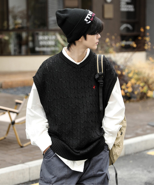 BEVERLY HILLS POLO CLUB ベスト ジレ 「neos」BEVERLY ビバリーヒルズ ポロクラブ ルーズシルエット ワンポイント ロゴ刺繍 ケーブ - 画像 (5)