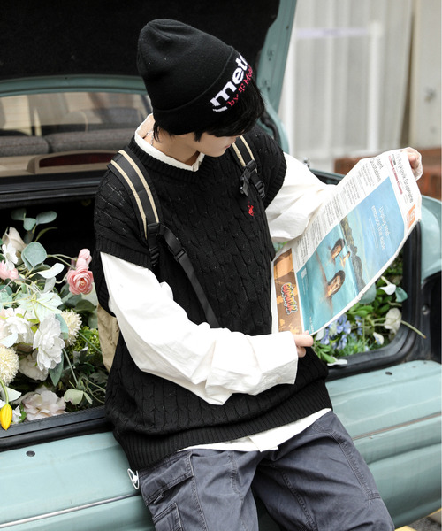 BEVERLY HILLS POLO CLUB ベスト ジレ 「neos」BEVERLY ビバリーヒルズ ポロクラブ ルーズシルエット ワンポイント ロゴ刺繍 ケーブ - 画像 (7)