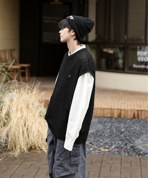 BEVERLY HILLS POLO CLUB ベスト ジレ 「neos」BEVERLY ビバリーヒルズ ポロクラブ ルーズシルエット ワンポイント ロゴ刺繍 ケーブ - 画像 (9)