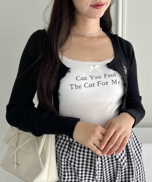 Loueme キャミソール プチリボンロゴプリントカップ付きキャミソール - 画像 (5)