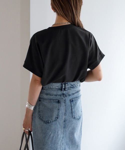 Bonjour Sagan tシャツ カレッジ刺繍ピグメントスウェットTシャツ レディース - 画像 (9)