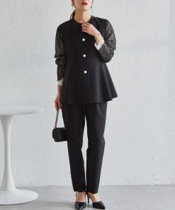 RANAN セットアップ 「2点セット」防シワ/抗菌防臭　ペプラムベストテーパードパンツセットアップ レディース