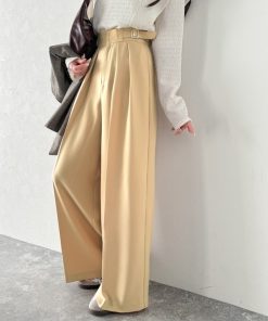 classicalelf パンツ 上品なシルエットの優秀パンツ♪サイドベルトハイウエスト2タックワイドパンツ レディース