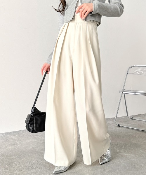 classicalelf パンツ 上品なシルエットの優秀パンツ♪サイドベルトハイウエスト2タックワイドパンツ レディース - 画像 (6)