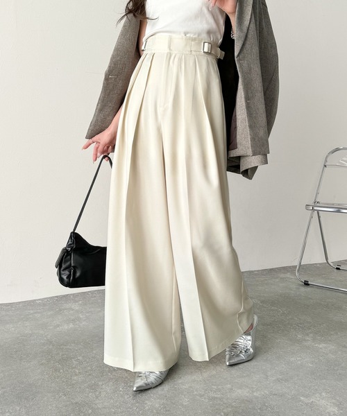 classicalelf パンツ 上品なシルエットの優秀パンツ♪サイドベルトハイウエスト2タックワイドパンツ レディース - 画像 (7)