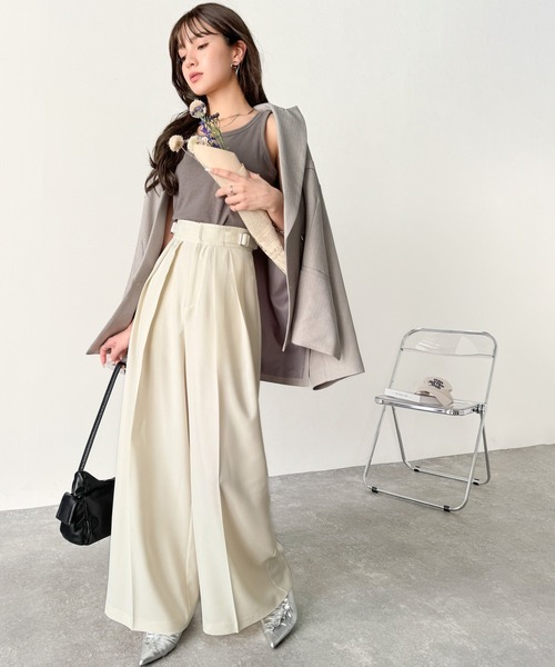 classicalelf パンツ 上品なシルエットの優秀パンツ♪サイドベルトハイウエスト2タックワイドパンツ レディース - 画像 (9)
