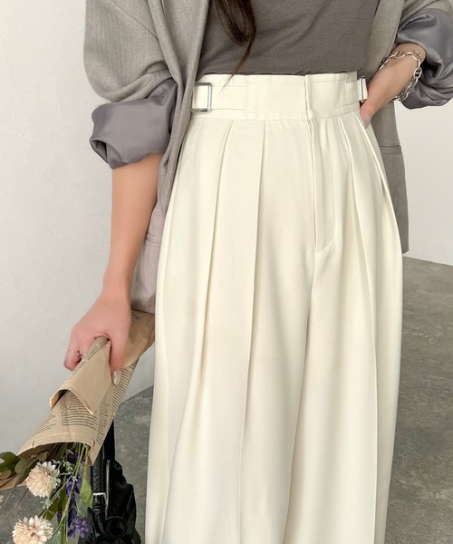 classicalelf パンツ 上品なシルエットの優秀パンツ♪サイドベルトハイウエスト2タックワイドパンツ レディース - 画像 (8)