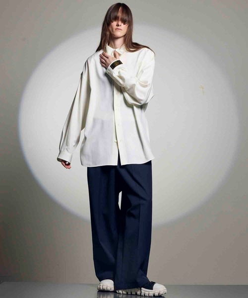 MAISON SPECIAL シャツ 「UNISEX」4 Colors Chambray Washable Wool Prime-Over Regular Collar Shirt - 画像 (3)