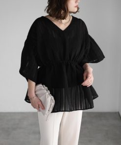 Bonjour Sagan ブラウス シャツ シアーストライプフレアチュニック レディース