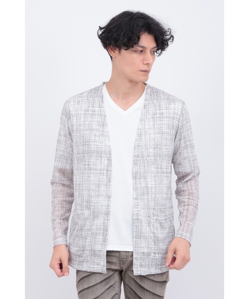 TORNADO MART tシャツ モザイクチェックノーカラーカーデ メンズ - 画像 (3)