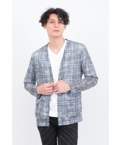 TORNADO MART tシャツ モザイクチェックノーカラーカーデ メンズ