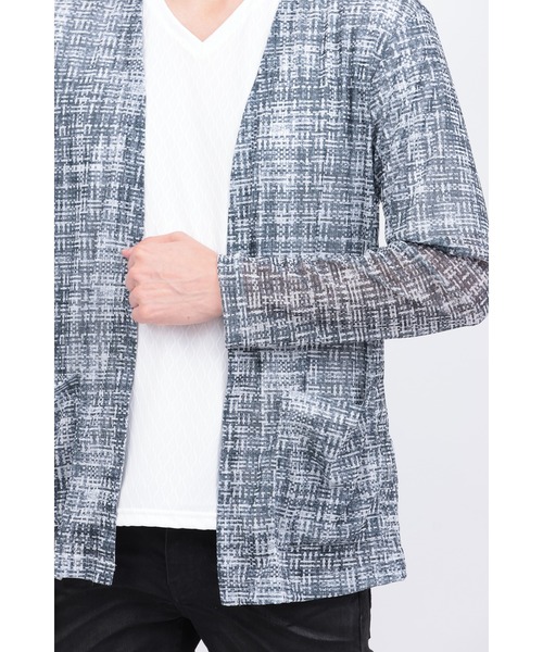 TORNADO MART tシャツ モザイクチェックノーカラーカーデ メンズ - 画像 (9)